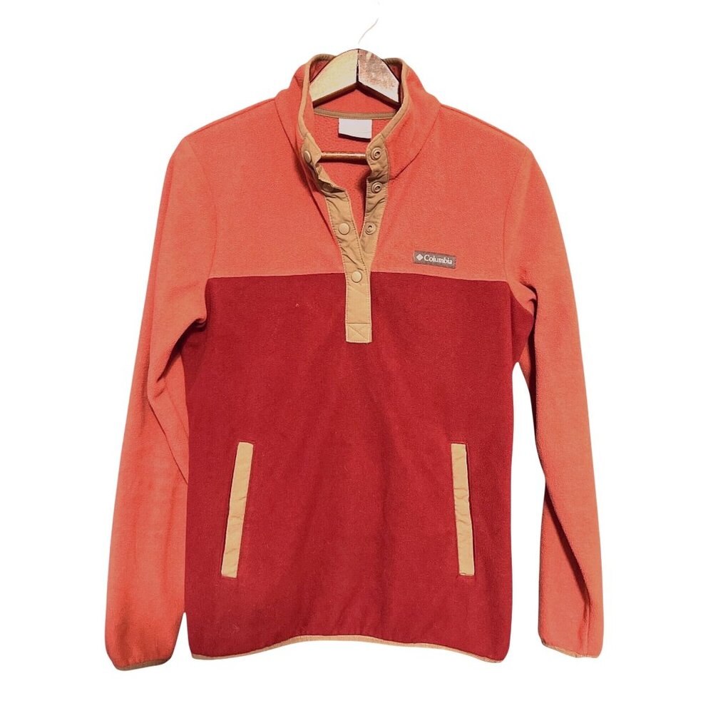 Columbia Colorblock Two-Tone Red & Orange Front Fleece Pullover S